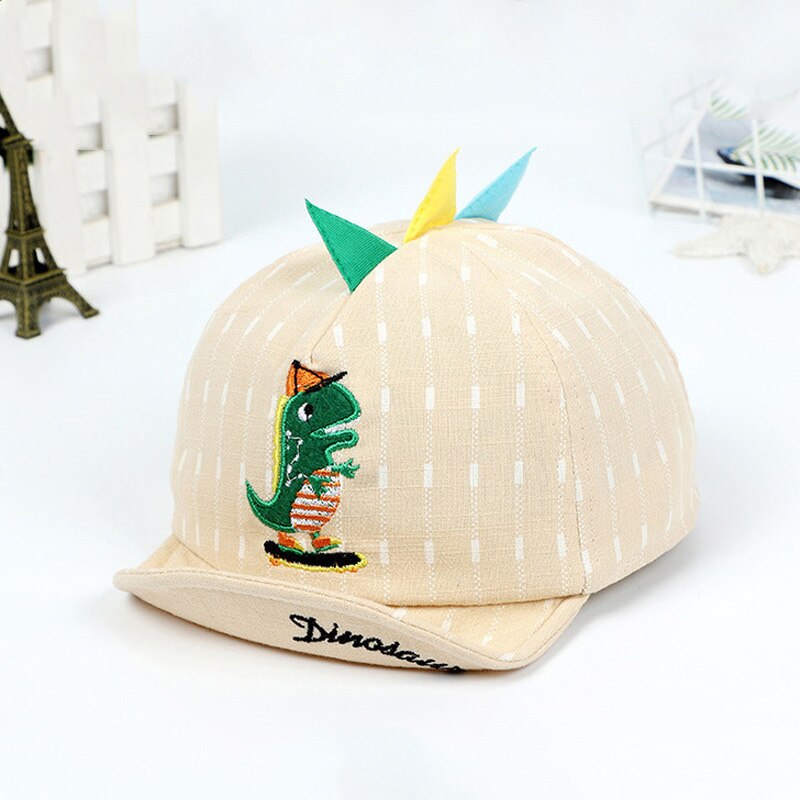 Sombrero de bebé con dibujos animados de dinosaurios, gorra de béisbol a rayas, suave, sombrero de sol de playa, gorra de niño pequeño: khaki