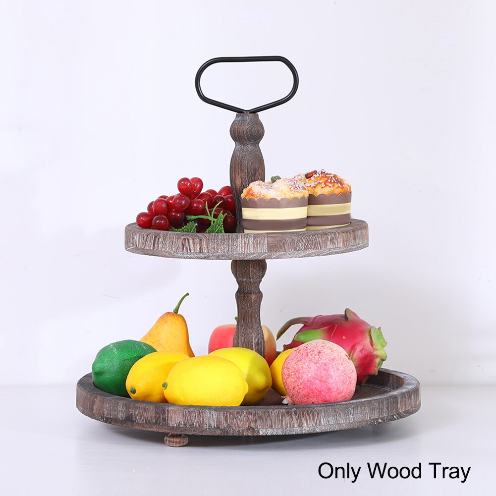 Home Countertop Two Tier Tray Decorative Organizer Breakfast Wood With Handle For Kitchen Store Fruit Snacks Cupcakes Easy Clean