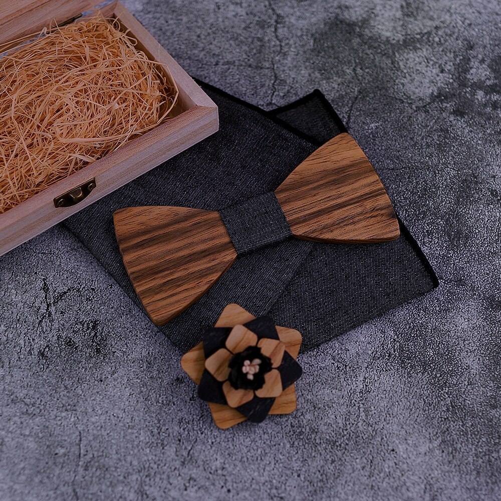 Pajarita de madera Natural de Original para hombre, broche exquisito hecho a mano, conjunto de caja de de madera para boda