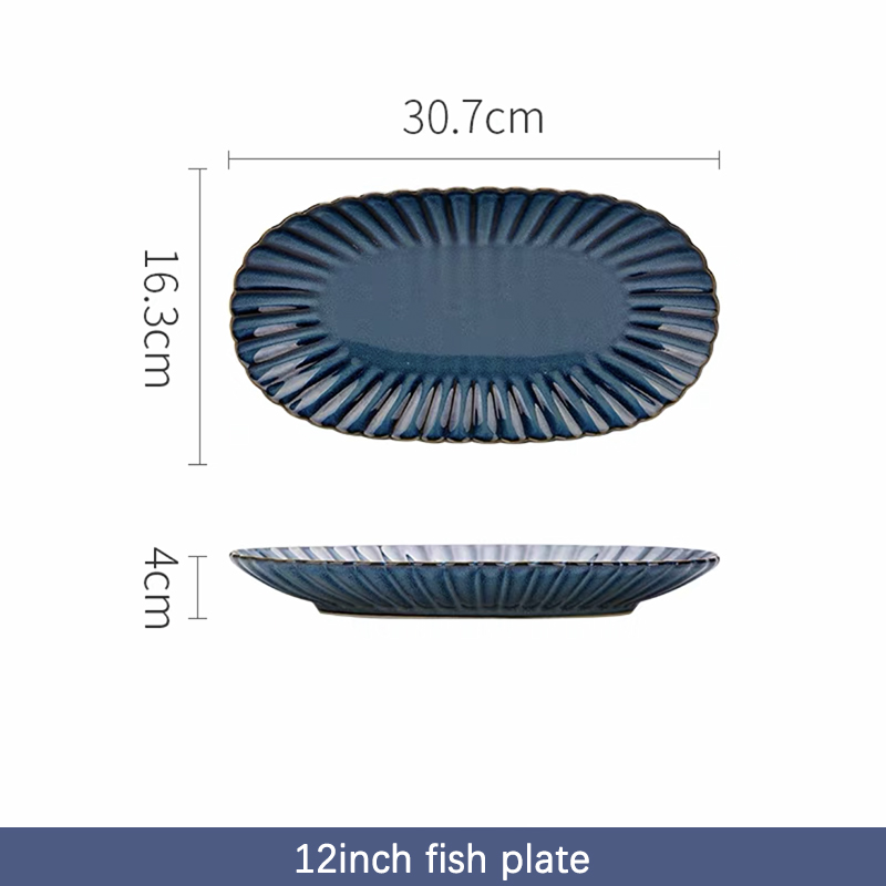 Dinner Plates Food Plates Dish Salad Soup Bowl Klin Glaze Blue Plates and Bowls Set Dinnerware Set Dishes for Restaurant: 12inch fish plate