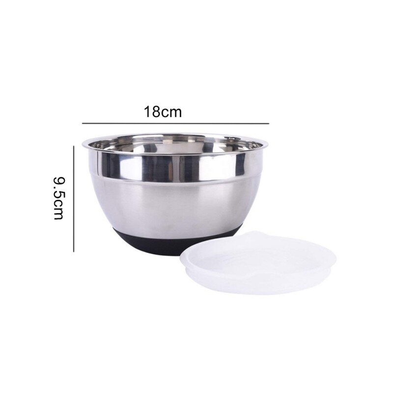 Bol d'ustensiles de cuisine de bols de mélange d'acier inoxydable antidérapant pour des pâtisseries de pain de salade bol de gâteau oeuf avec le couvercle et le fond de Silicone/: S 18CM