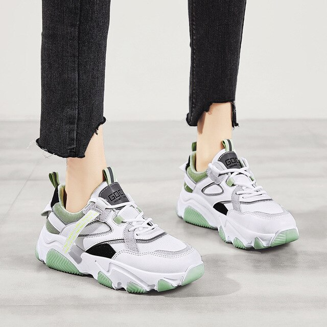 Andningsbara vita skor dam sneakers på plattform kvinnliga fritidsskor student sneakers för dam  ab519