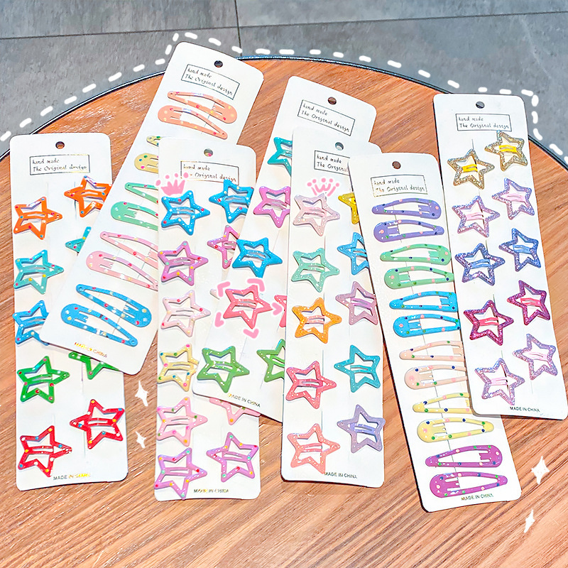 10 Uds. Nueva para chicas, horquillas bonitas con forma de gota de agua y estrella colorida, adorno para el cabello para niños, pasadores con Clip, accesorios para el cabello