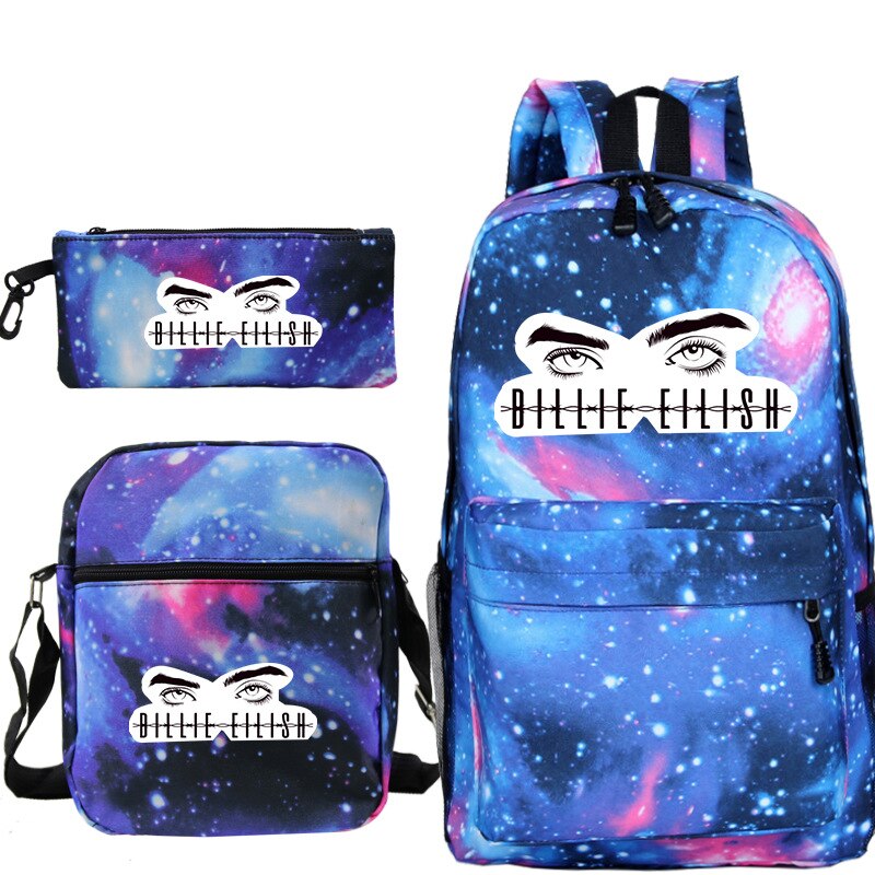 BILLIE EILISH-mochila con estampado de dibujos animados para estudiantes, conjunto de 3 Uds., bolsa de viaje informal Unisex, bolso de hombro: Rosa