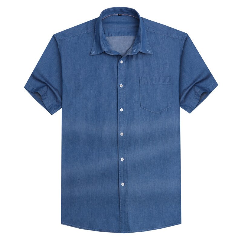Bomull suepr stor jeansskjorta kortärmad skjorta herr sommar casual tunn enkelknäppt plus storlek 2xl-7xl 8xl: Blå / Xxxl