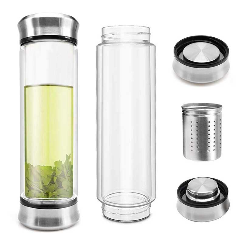 Bouteille d'eau en verre de 400ML | Bouteille avec filtre à infuseur de thé, Double mur verre de thé, tasse de jus de café coupe d'affaires, gobelet en eau de Sport