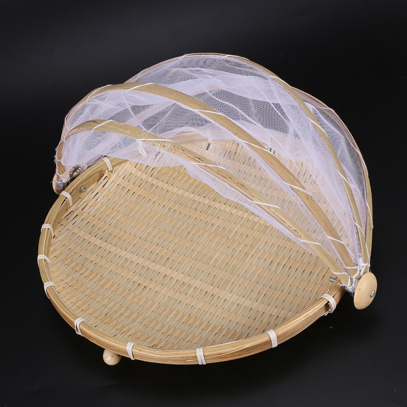 1Pc Hand Woven Bug Proof Basket Dustproof Picnic Basket Handmade Fruit Vegetable Bread Cover Wicker Basket With Gauze