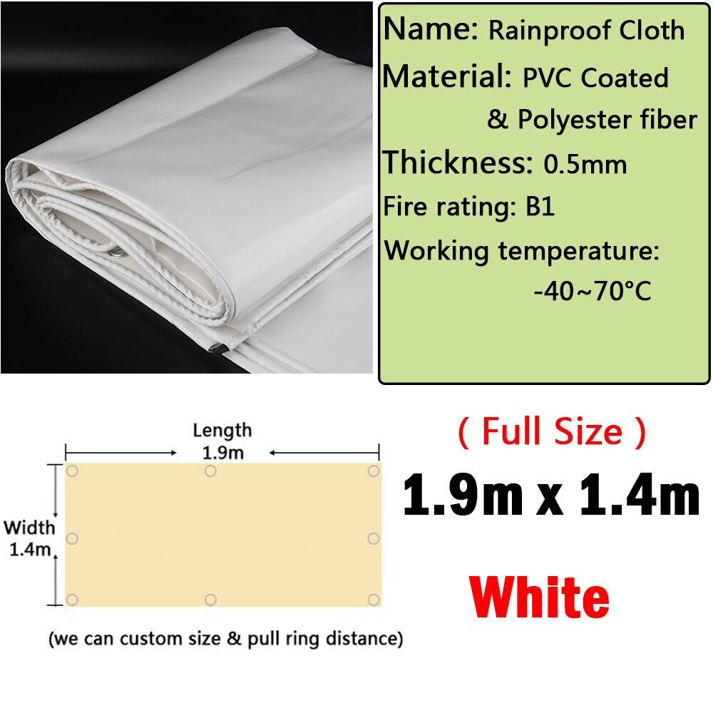 600GSM Rainproof Cloth PVC Coated Tarpaulin Outdoor Pavilion Waterproof Cloth Garden Awning Shade Sail Car Shed Rainproof Cloth: White 1.9x1.4m