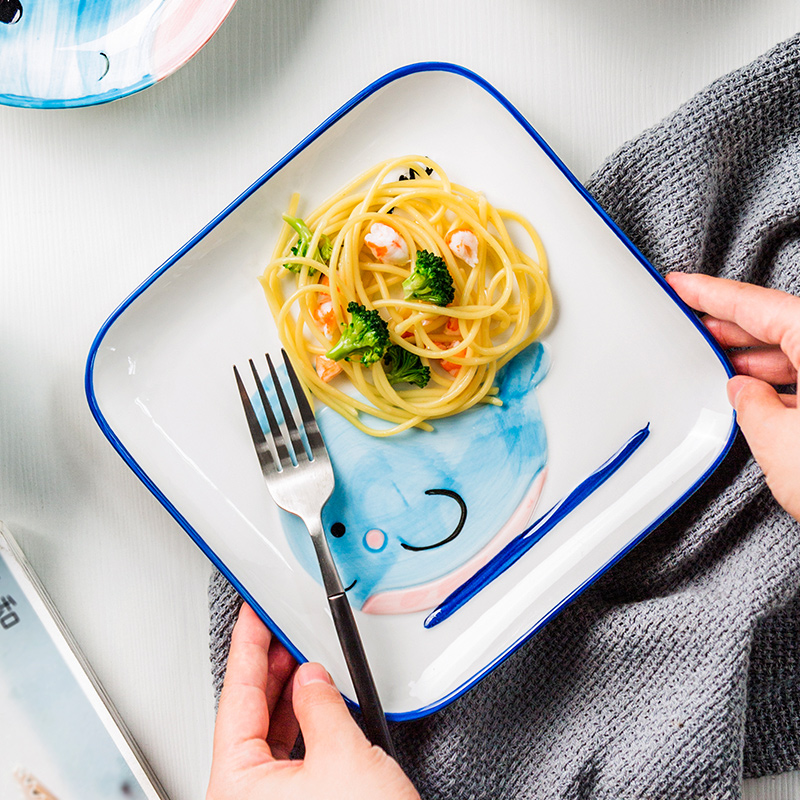 Leuke Walvis Salade Schotel Cartoon kinderen Keramische Servies Baby Plaat Ontbijt Plaat Creatieve Mermaid Cup Blue Angel CL121811