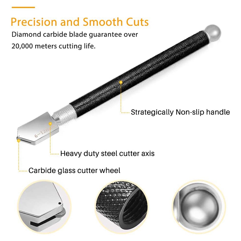 Glass Cutter 2mm-20mm, Glass Cutter Tool with Engraved Pen, Glass Cutting Tool with Automatic Oil Feed for Mirrors/Tiles