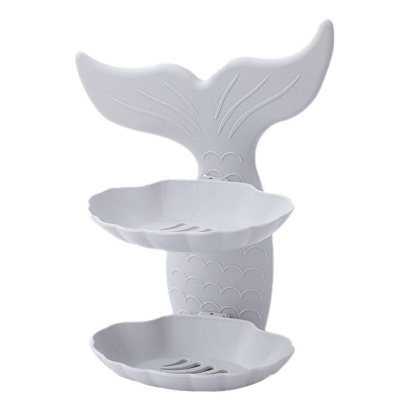 Double Layer Soap Rack Bathroom Soap Dish Wall Mounted Soap Container Fish Shaped Sponge Holder Wall Draining Shelf: Light Grey