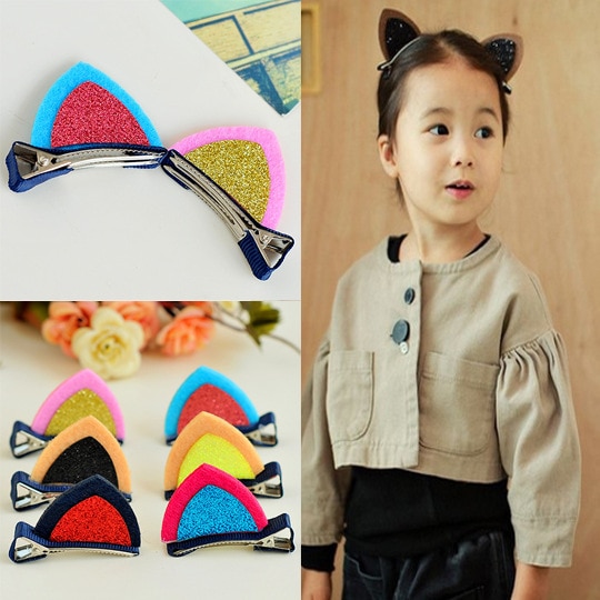 2 stuks/partij kleine meisjes haarspeldjes schattige kattenoren haarspeld kinderveiligheidsspeld hoofdband voor kinderhaaraccessoires