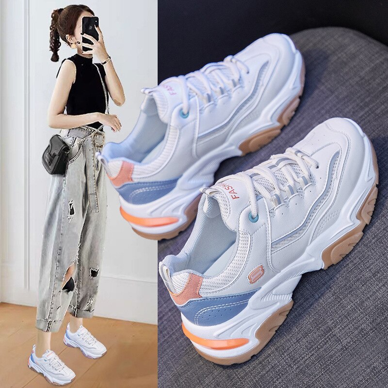 Fujin-zapatillas de deporte con plataforma gruesa para mujer, zapatos informales, transpirables, cómodos, a la , Ins