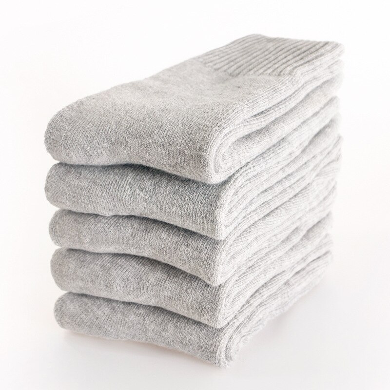 5 stuks/partij winterbadstof katoenen mix dikke warme sokken dames heren effen kleur bloemen hondenprint ademend casual crew sokken: F grijs