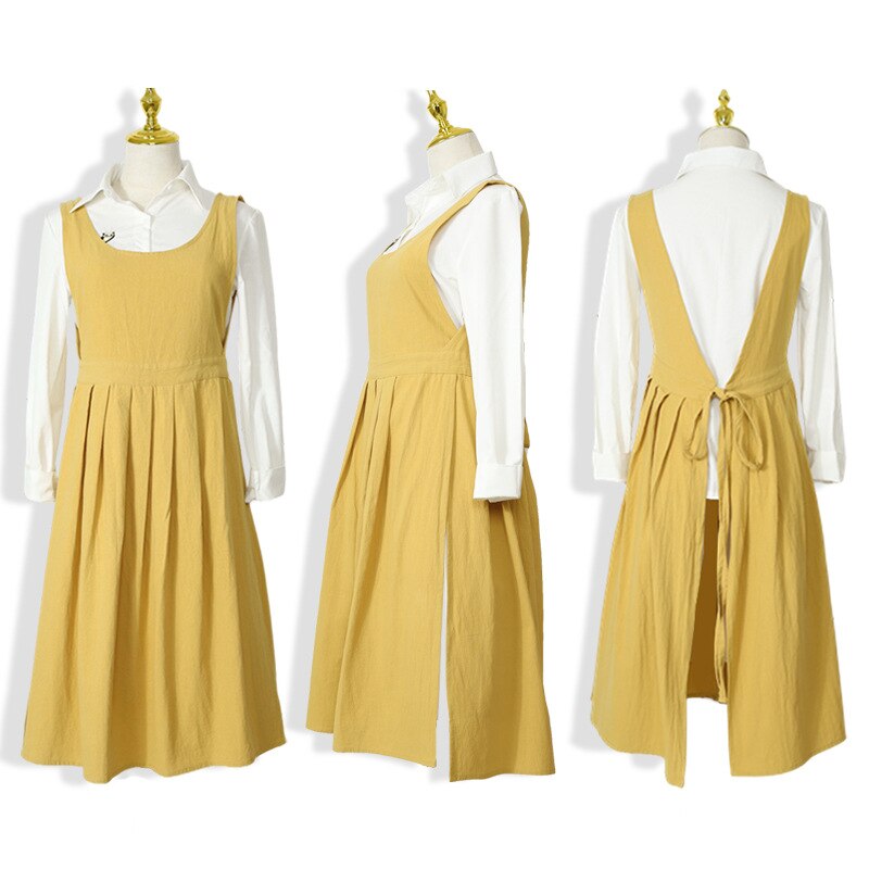 Washed cotton linen Kitchen Apron For Cooking Baking Flower Shop Ruffles work clean apron for woman uniform lady Dress