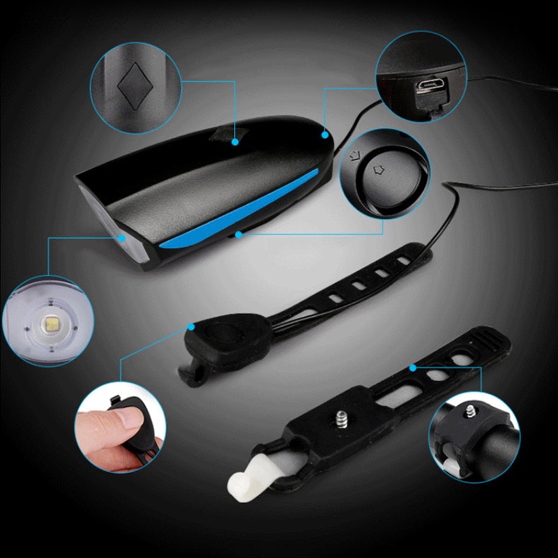 Vélo USB charge lampe de poche vélo klaxon lumière phare trois Flash modèles 1200 MAh vélo corne IP44 lumière LED waterproof