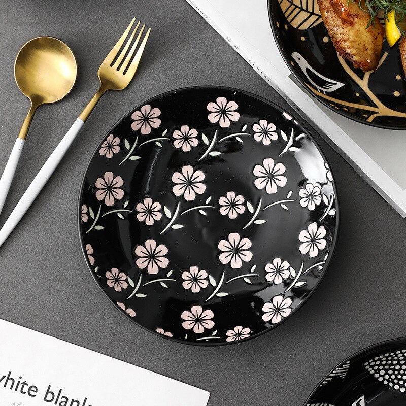 Vajilla de 8 pulgadas de estilo japonés, plato de cerámica esmaltado a mano, para restaurante, platos Dim Sum, platos redondos para el hogar