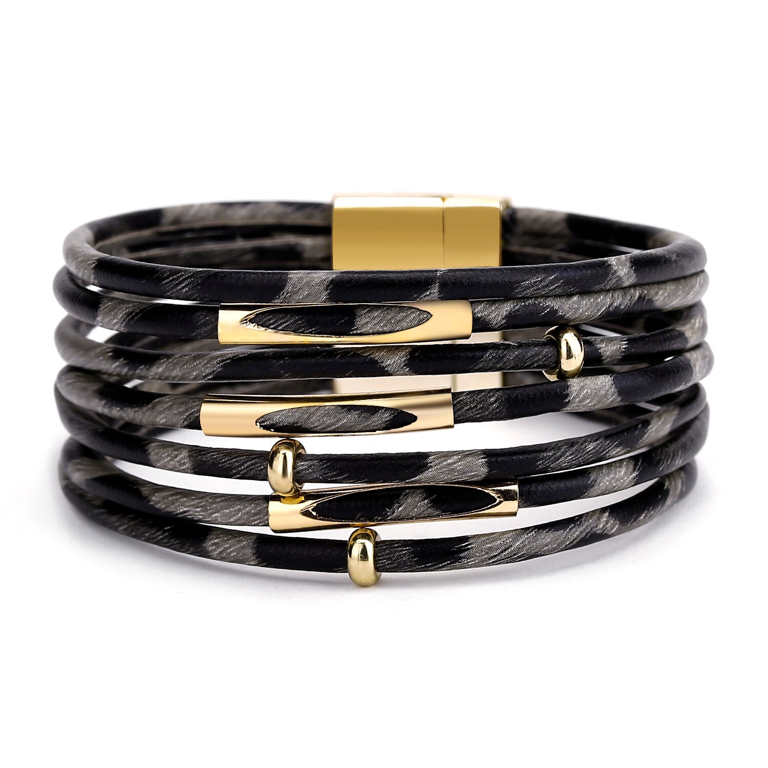 Nouvelle métal disque breloques en cuir Bracelets pour femme mince bandes Boho multicouche large Wrap Bracelet bijoux: 3