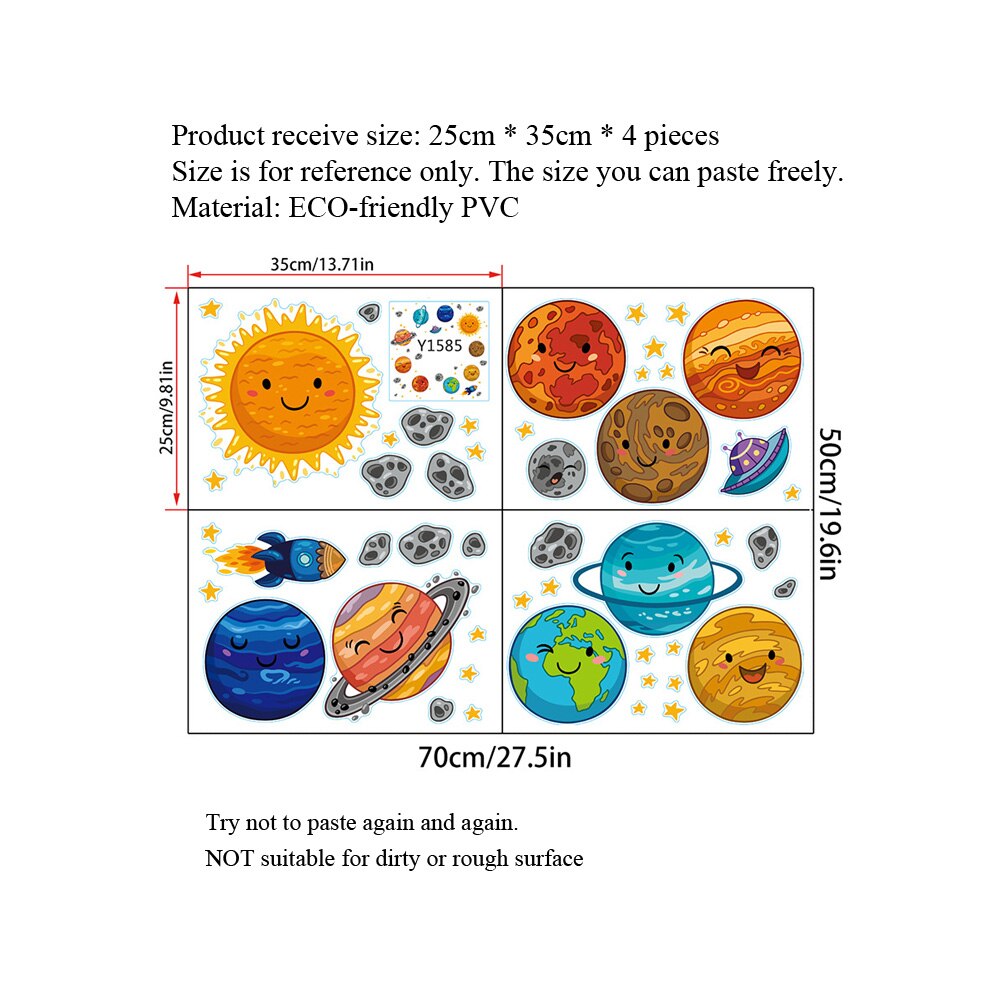 Universo de dibujos muro de planetas de habitaciones de niños, salas de estudio dormitorio papel tapiz de decoración Mural arte pegatinas para guardería