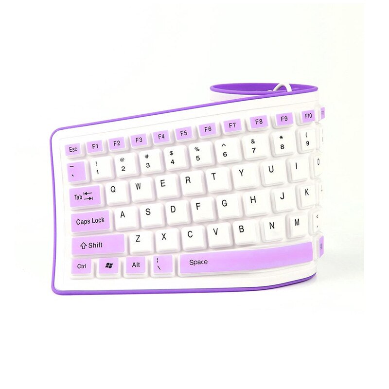 Teclado portátil de silicona plegable y silencioso, teclado enrollable con cable USB, Flexible, suave e impermeable, Gel de sílice, para PC y portátil: Purple