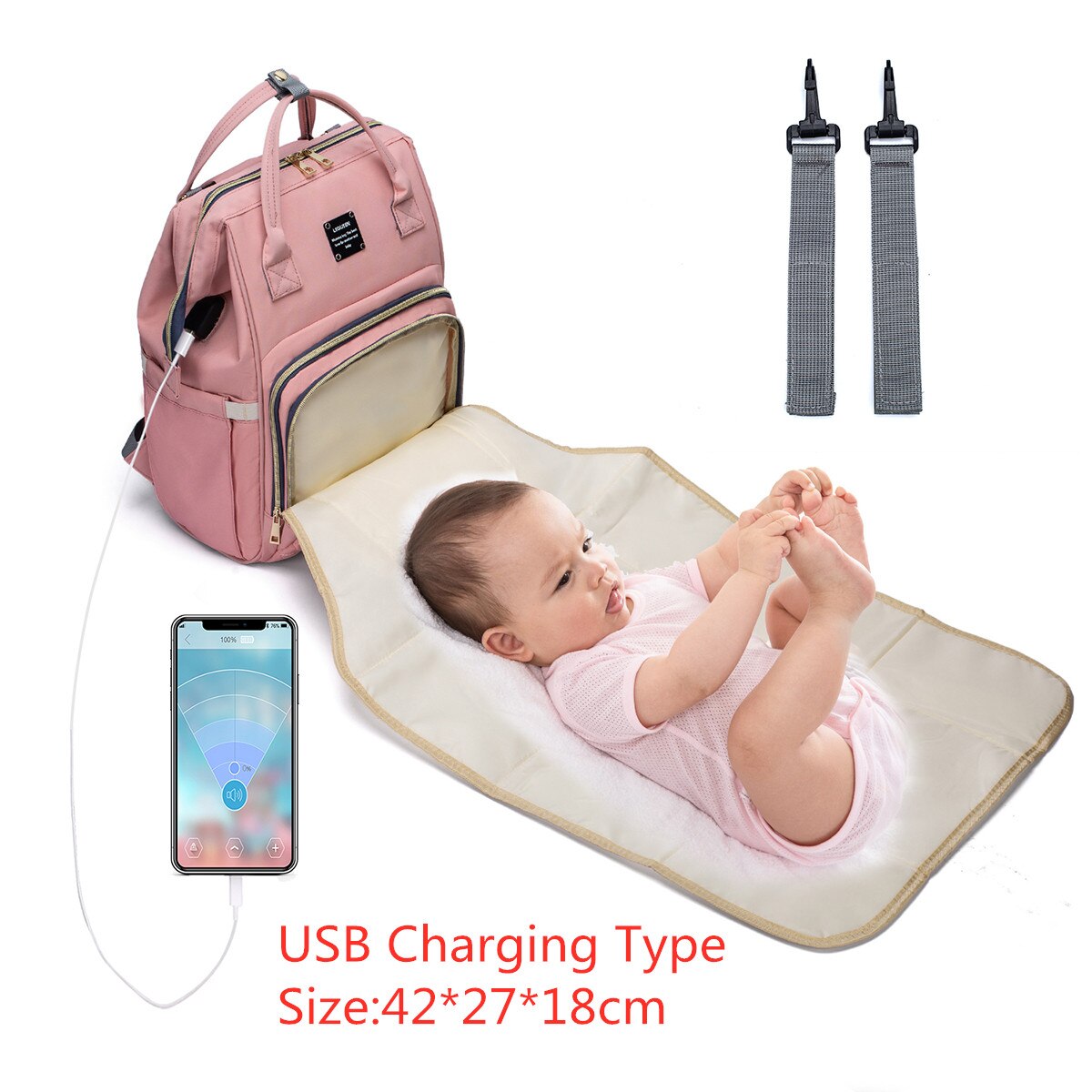Mode Luiertassen Rugzak Multifunctionele Opvouwbare Baby Bed Wieg Tas Grote Capaciteit Wandelwagen Zak Isolatie Verpleging Druppels: chargingD