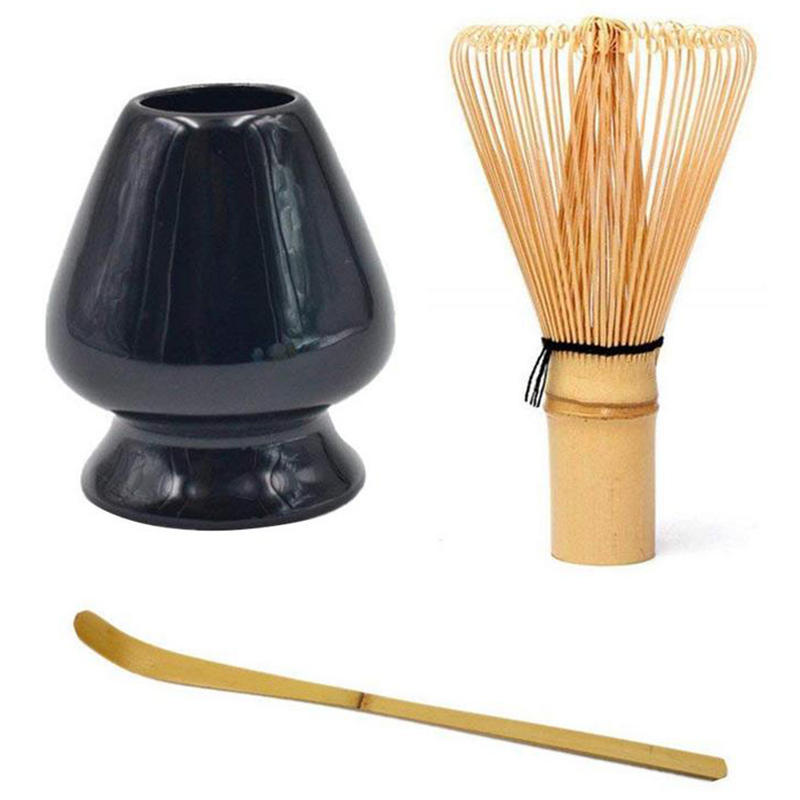 Bambú japonés Matcha batidora té verde batidor de polvo Chasen la ceremonia del té de bambú cepillo herramienta amoladora: Black