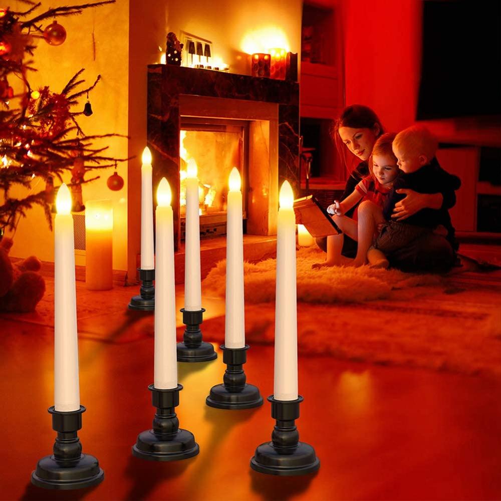 Christmas Decorations Window Candles Battery Operated Flameless Flicker LED White Taper Candle Lights with Remote Timer Night li