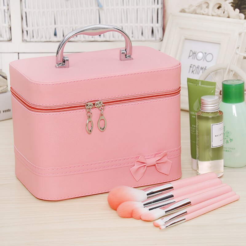 Cosmetic Bag Portable Large Capacity Manicure Beauty Storage Box Cosmetic Case Waterproof Lovely The MakeUp Bag: Pink / L.  23cm-21cm-17cm