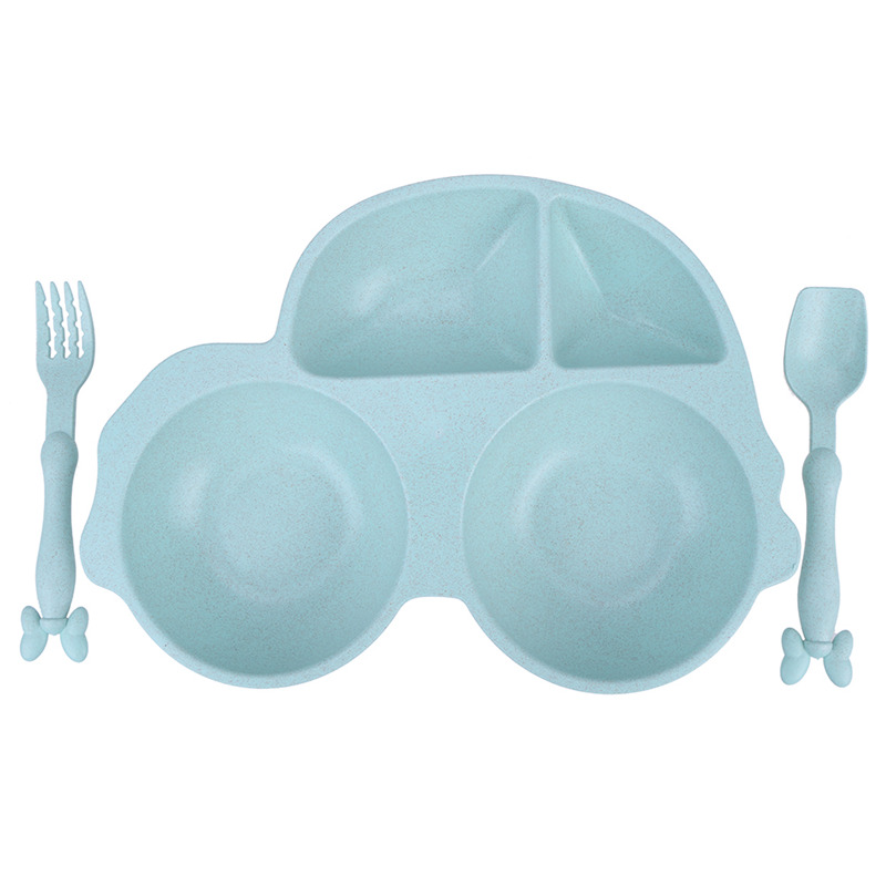 Juego de 5 unidades de platos y cucharas ecológicos de fibra de bambú para bebés, juegos de vajilla con 4 ranuras para niños, vajilla de platos para bebés y niños: d
