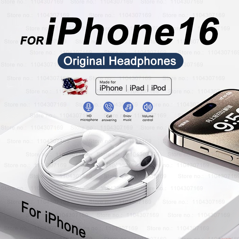 Für Apple Original Kopfhörer Für iPhone 16 Pro Max 15 14 13 12 11 X XS XR 8 7 6S Plus Wired Kopfhörer Headset Telefon Zubehör