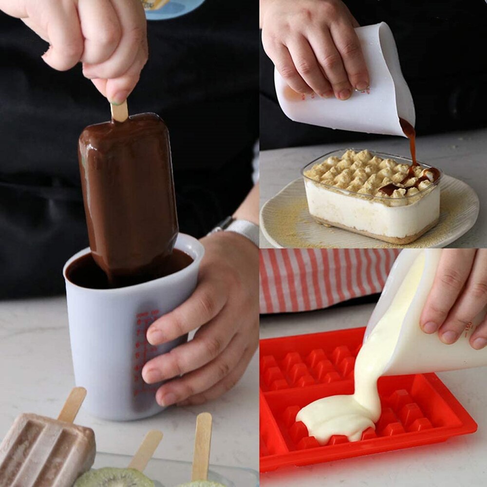 2Pcs/set 250ML &amp; 500ML Silicone Measuring Cups Food Grade PP Plastic Cups Measuring Cups Volume Measurement Tools