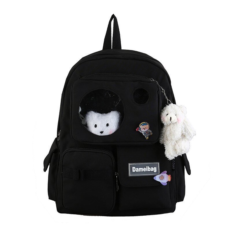 Cute Backpack For College Girls Student Laptop Backpack Clear Ita Bag Women Travel Knapsack Large Capacity Bagpack with Pin H202: black / with only 3 pins