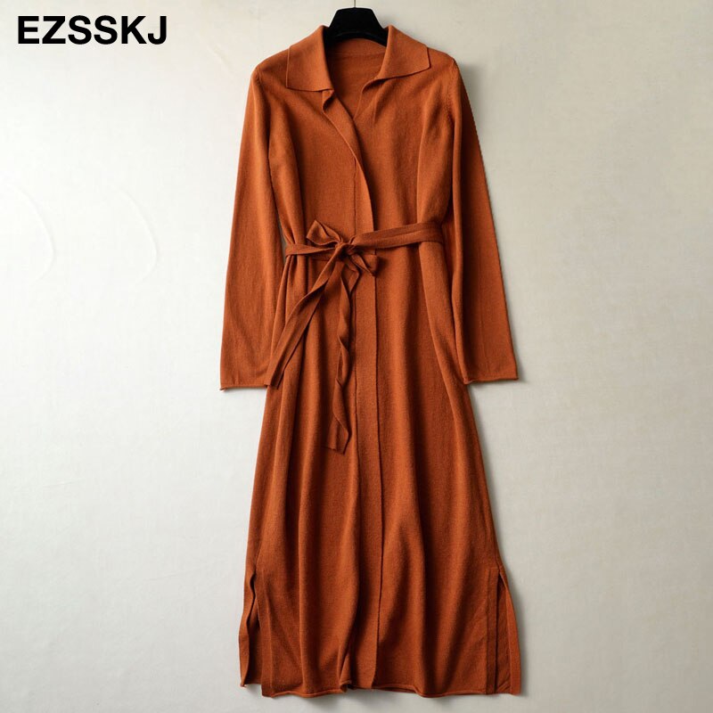 Herfst Winter Maix Trui Jurk Elegante Gebreide Jurk Vrouwen Losse Oversized Lange Jurk Vrouwelijke Vierkante Kraag Trui Jurk: caramel