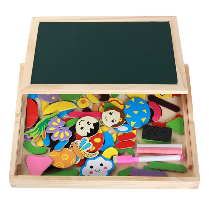 Prachtige foto board houten magnetische dubbelzijdig foto board kinderen driedimensionale puzzel speelgoed cartoon jongen/meisje