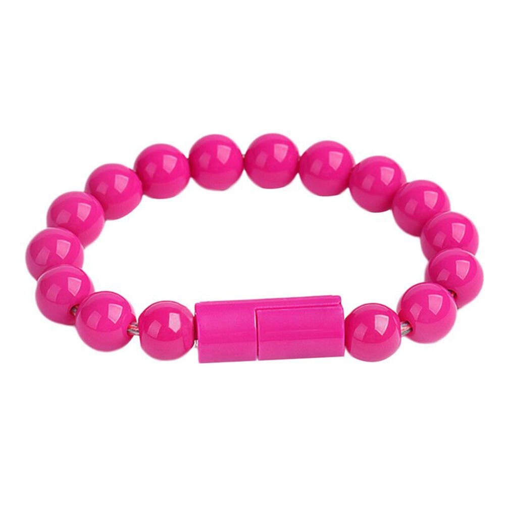 Ładowarka USB do telefonu bransoletka do ładowania kabel do transmisji danych poręczna bransoletka z koralikami ładowarka do iphone'a Samsung typ C Micro USB telefony z systemem Android: rose red / for iPhone