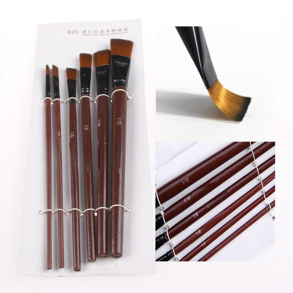 6 pincéis acrílicos do gouache da pintura a óleo de náilon dos pces para o artista fornece o conjunto b95a da aguarela