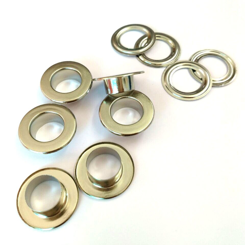 100sets/lot 10mm metal iron eyelets with washer round metal grommets nickle /black nickle plating color+ tools: Nickle