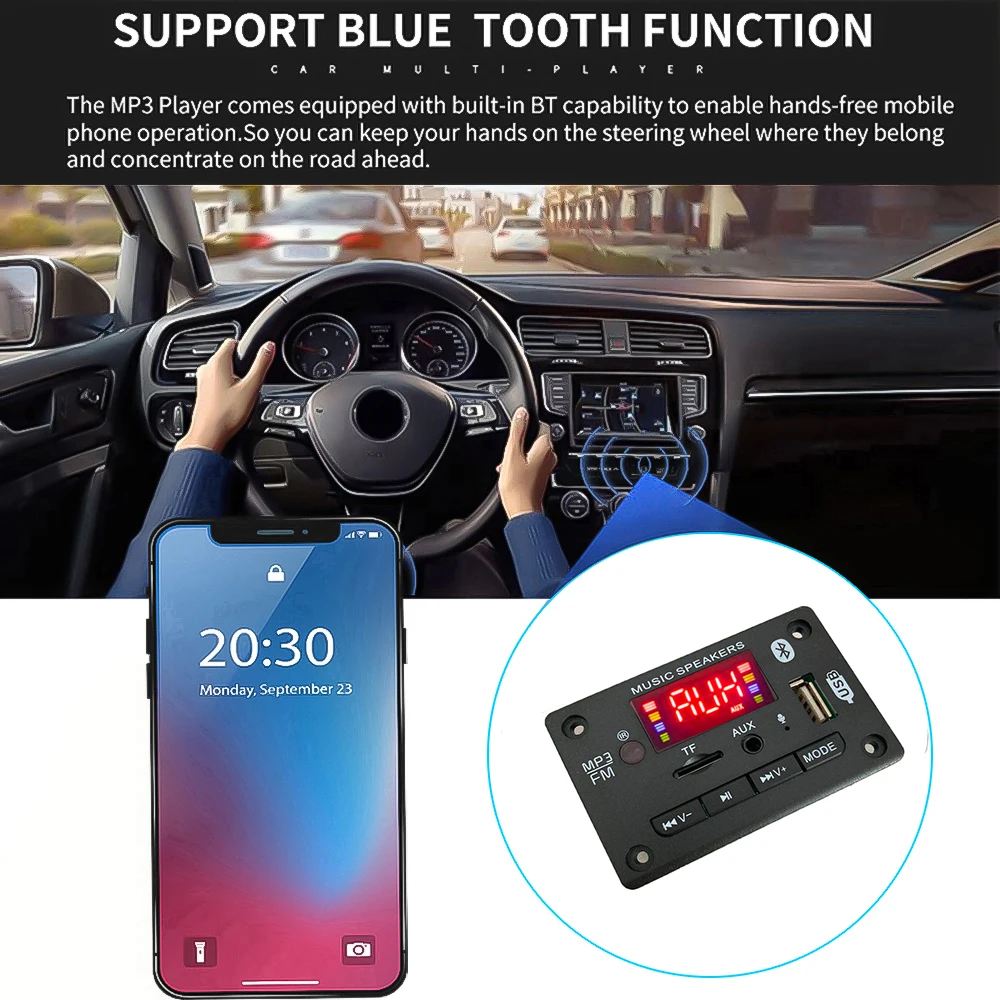 Mp3-- player decoder hands-free system , 12v 5v 5.0 car fm radio module, fm tf support, usb aux recorder