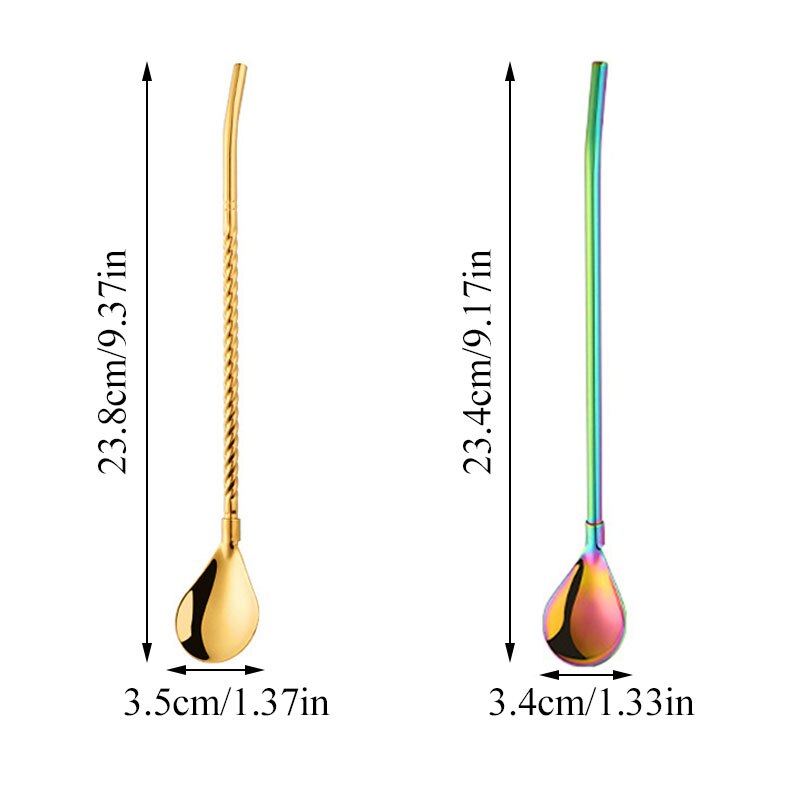 1Pc Lange Twisted Stro Lepel Draagbare Goud Thee Scoop Herbruikbare Gekleurde Rvs Rietjes Cocktail Koffie Roeren Lepel