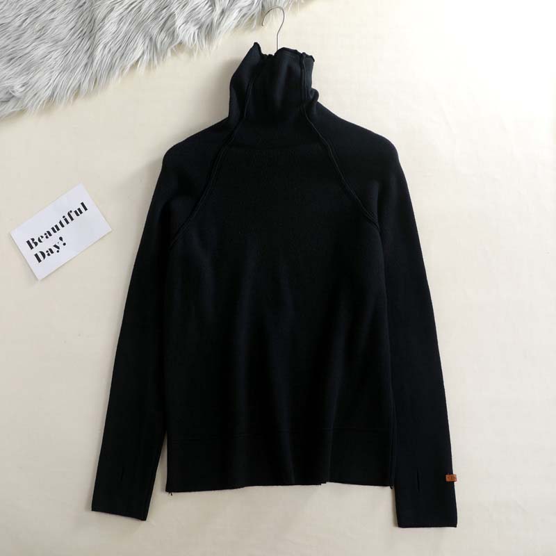 Turtleneck sweater kvinder efterår vinter tyk pullover solid strikket sweater kvindelig overdimensioneret bunkekrave sweater: Sort