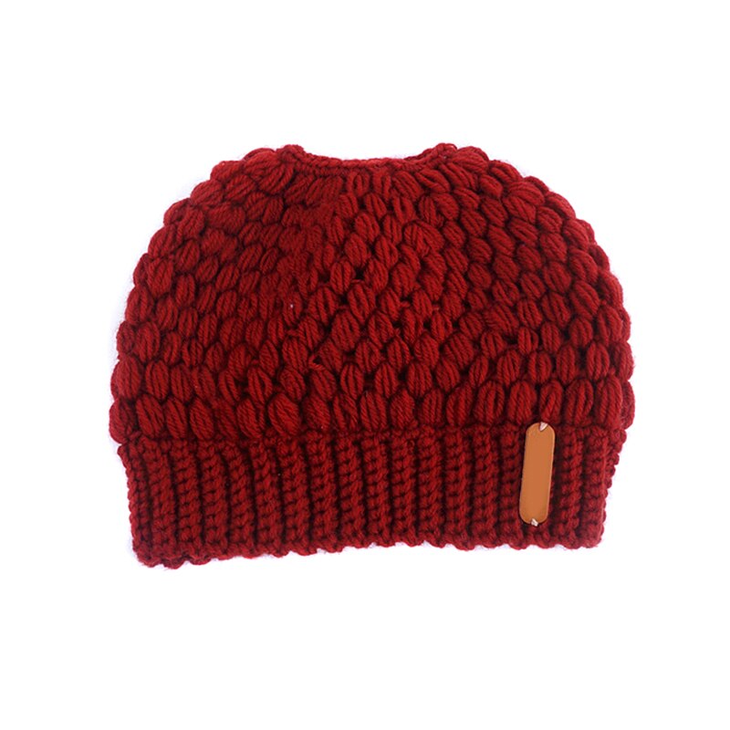 Knit Ponytail Beanie Knit Beanie Tail Hat Winter Hat for Women Adult Bundle Hair Tie AC889: Red