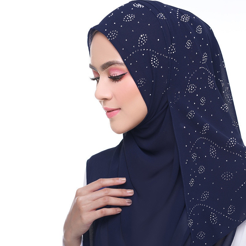 Vrouwen Rhinestone Chiffon Effen Kleur Moslim Hoofd Sjaal Sjaals En Wraps Pashmina Bandana Vrouwelijke Foulard Hijab Winkels