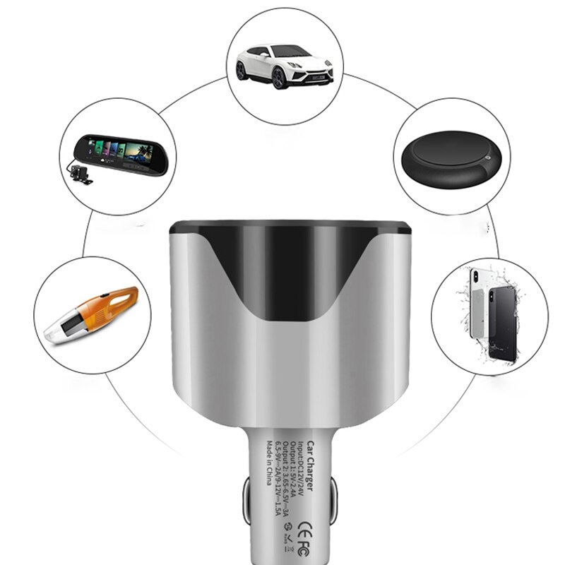 120W adaptador de cargador de coche USB voltímetro de carga rápida encendedor de cigarrillos divisor de enchufe para teléfono tableta GPS DVR