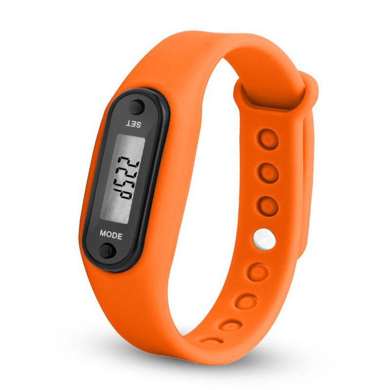Podómetros de banda de silicona LCD Digital para muñeca, para correr, pisar, para adulto, deporte, Fitness, multifuncional, para caminar, contador de distancia: Naranja