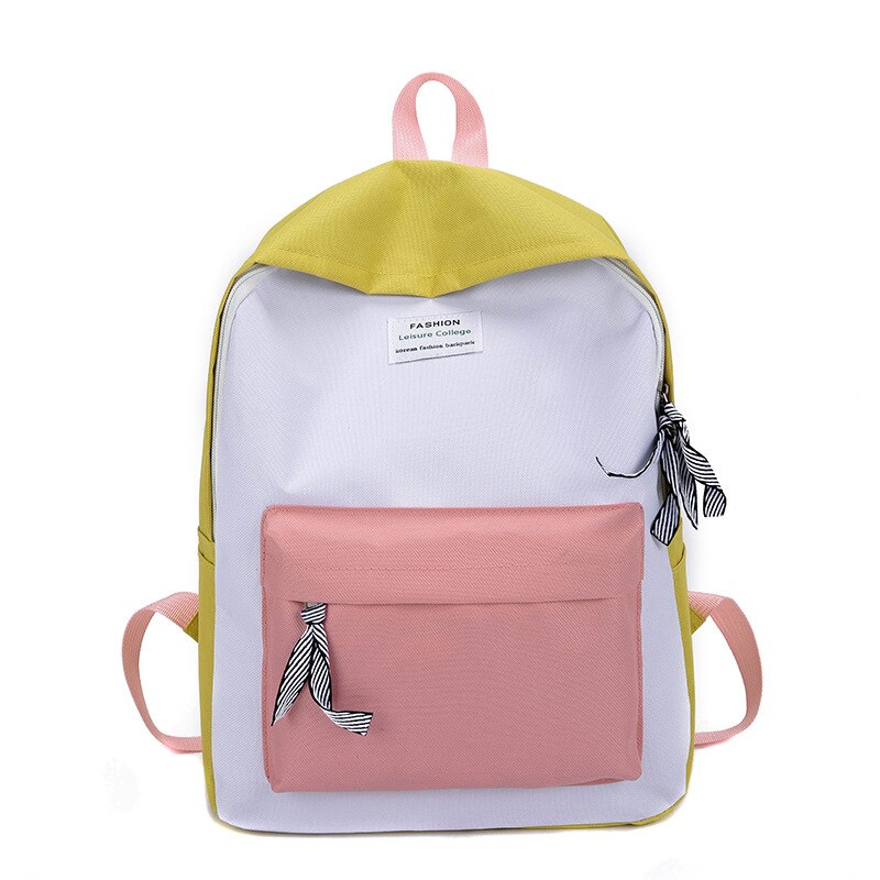 Dames canvas rugzak tiener schattige haarbal lint studenten schooltas meisjes grote capaciteit schouder reistas  b82: B159- geel