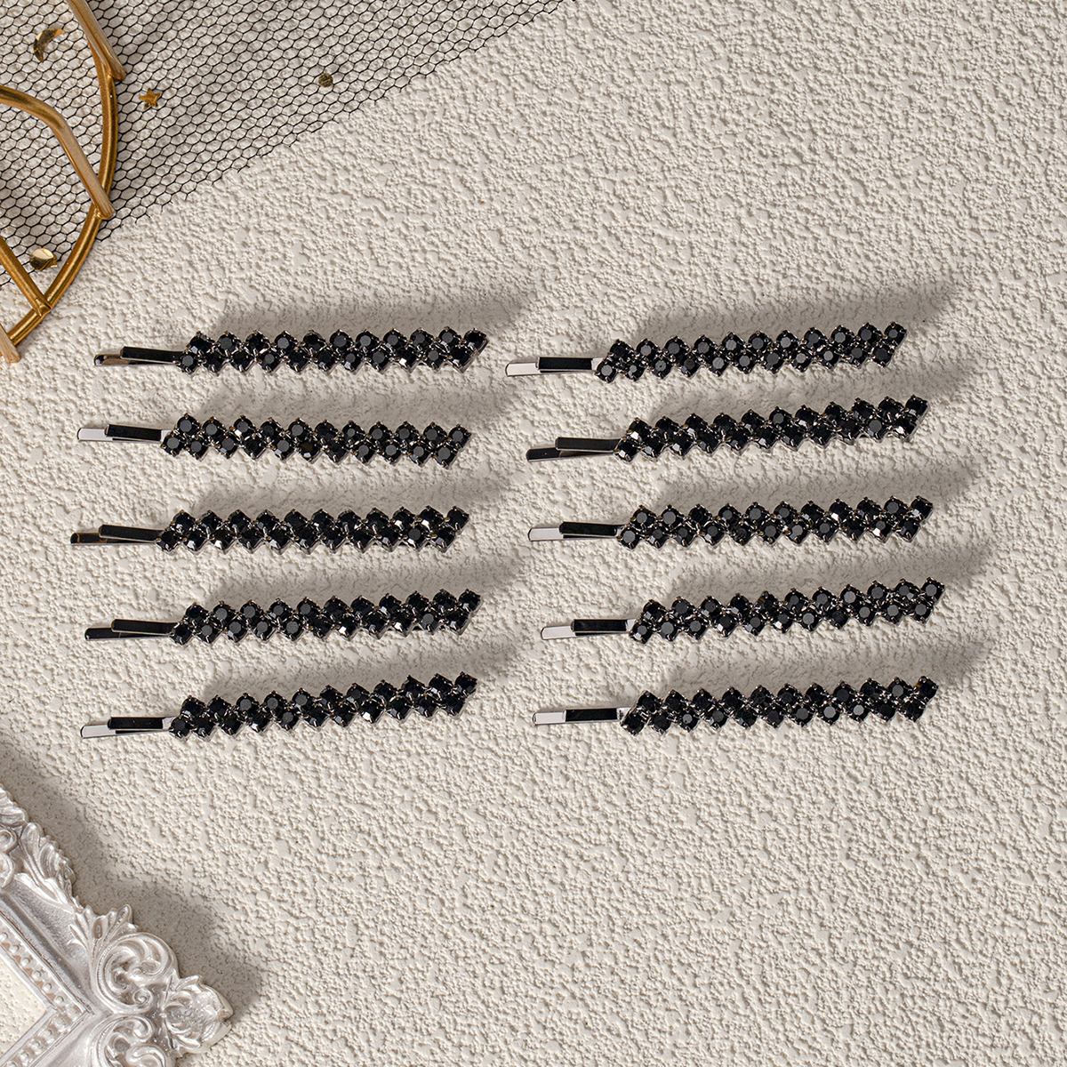 Pinzas para el pelo clásicas con diamantes de imitación para mujer, 10 piezas, horquillas simples, pasadores, de vacaciones: YELLOW