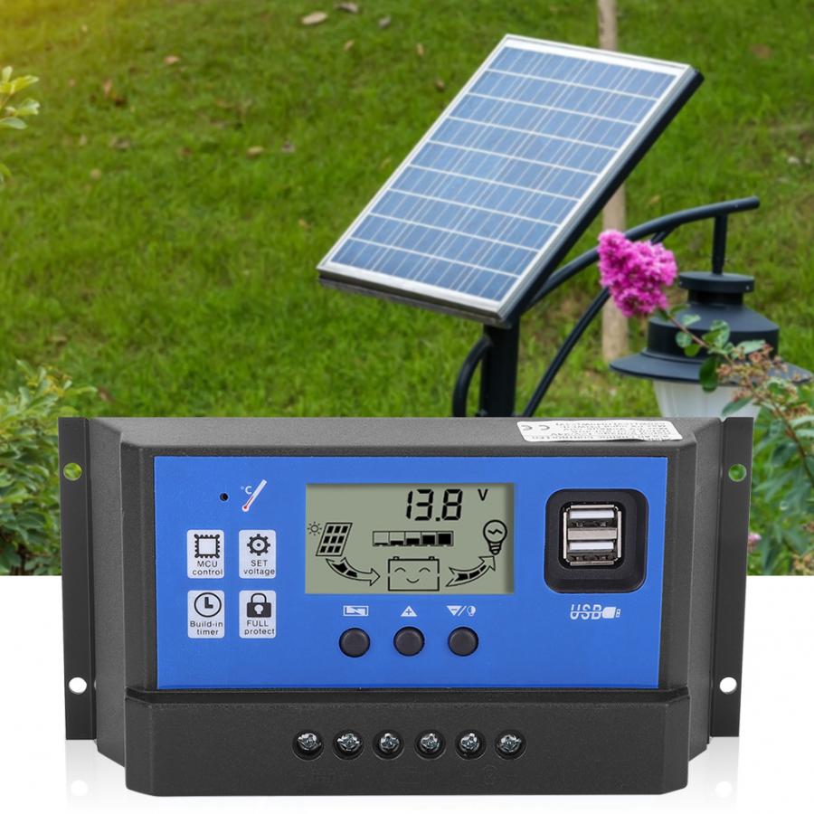 40A 50A Solar Charge Controller 12V 24V Auto PWM 5V Output Regulator PV Home Battery Charger LCD Dual USB