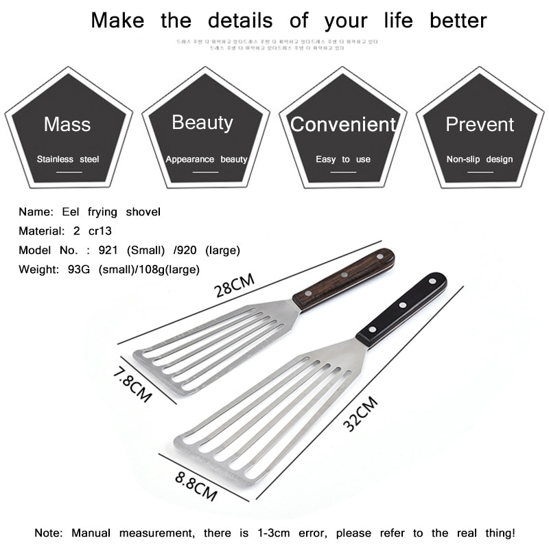 Stainless Steel Shovel Wok Spatula Spoon Set Kitchen Cook Stainless Steel Shovel Stir Frying Spoon Turner Fried Steak Shove Tool