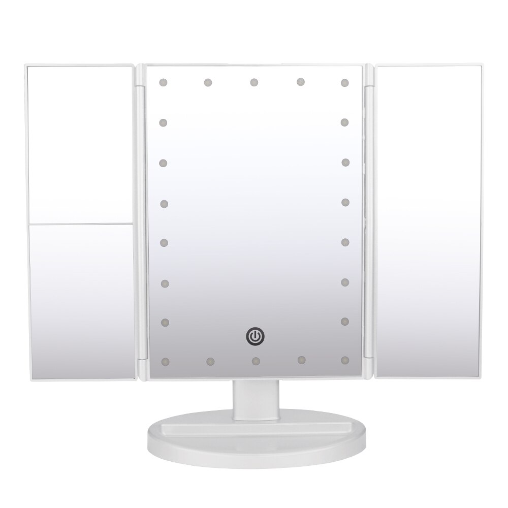 22 LED Makeup Mirror Touch Screen Mirror Lady's Home Desktop Three Sided Folding Mirror Night Light Definition Cosmetic Mirror: White