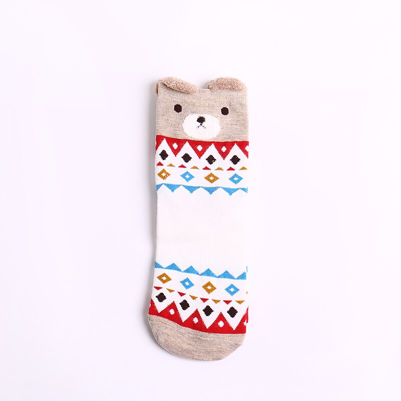1 par anländer kvinnor bomullsstrumpor färgglada fyrkantiga söta björnöron korta strumpor fritidsdjur öron röda gril in tubstrumpor 35-40: 2
